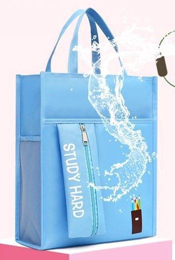 School students waterproof canvas portable file bag : J57-pencil SKY BLUE with pen case 232882