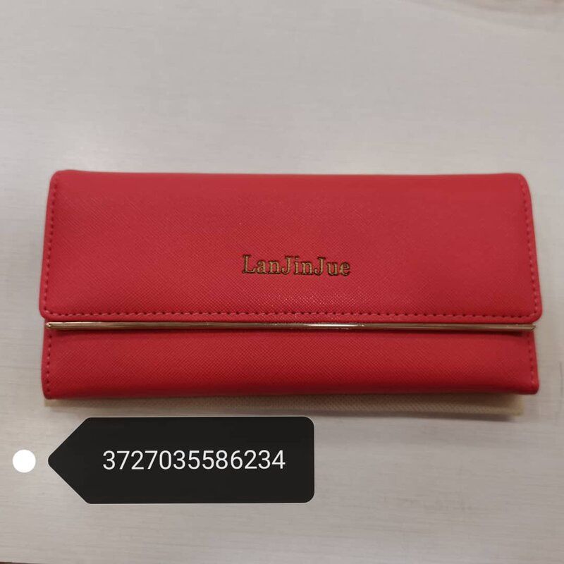 FanJu Ladies Fashion Long Purse 厂家直销新款女士钱包长款欧美多功能字母搭扣手拿包简约三折钱夹 颜色: 红色86234