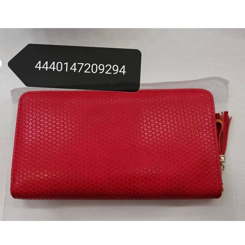 FanJu Ladies Fashion Long Purse 钱包女长款批发定制编织手拿包大容量黑色环保花瑶里料流苏手机包 颜色: 红色09294