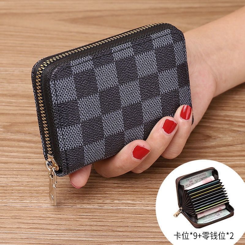 LC multi-card slot coin purse: gray checkered 70822