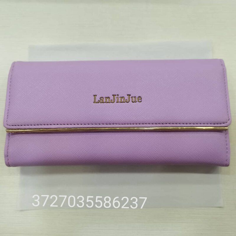 FanJu Ladies Fashion Long Purse 厂家直销新款女士钱包长款欧美多功能字母搭扣手拿包简约三折钱夹 颜色: 紫罗兰86237