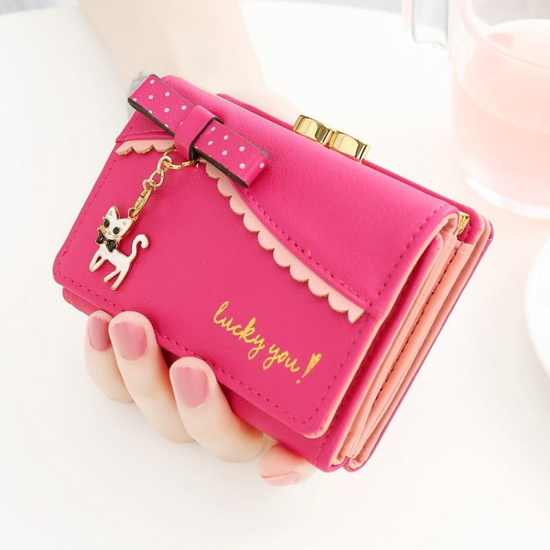 NLF 880 Short  Wallet Metal Coin Purse With Pendant : Rose Red 99257