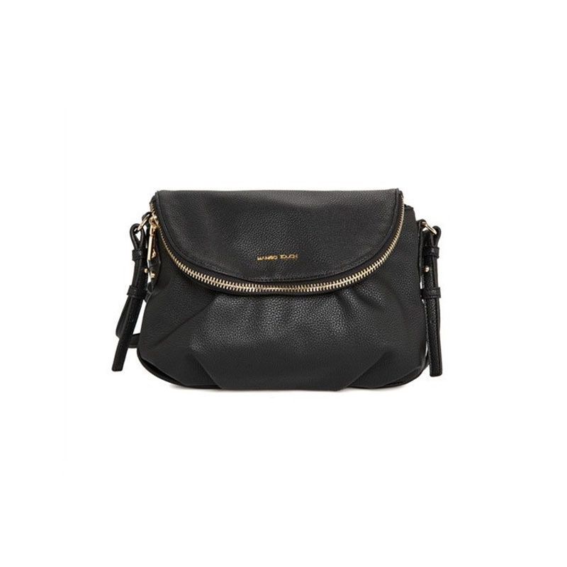 Yisha Mg Pleated One Shoulder Zip Flap Bag: Black Ly 60253