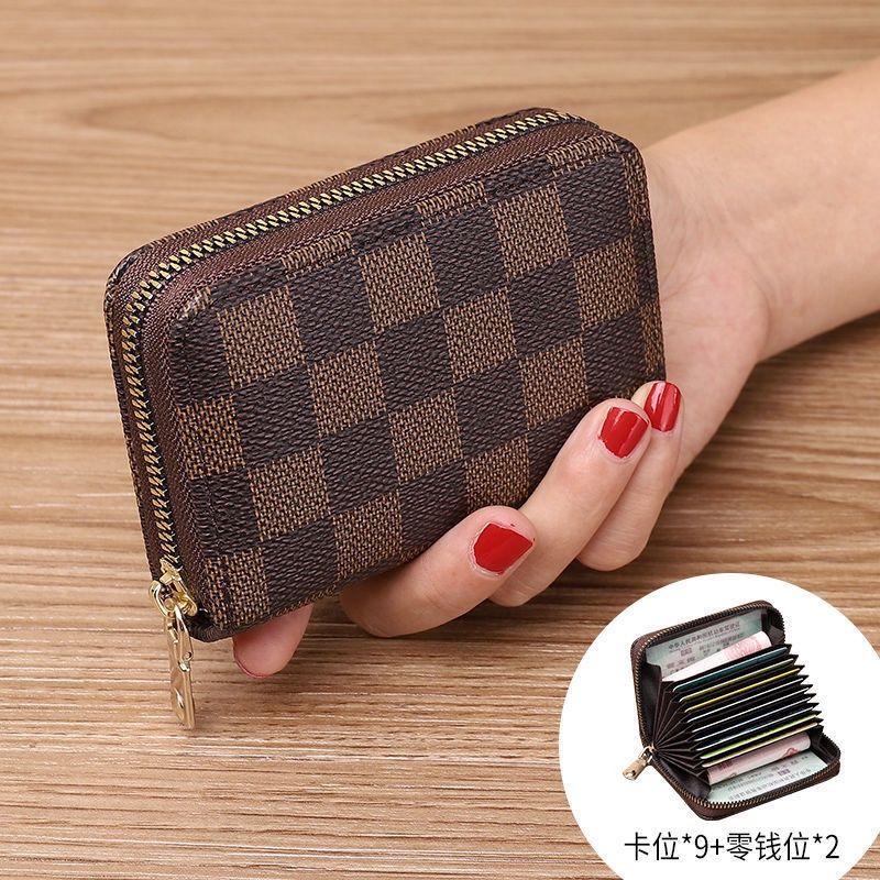 LC multi-card slot coin purse: Brown checkered 70824