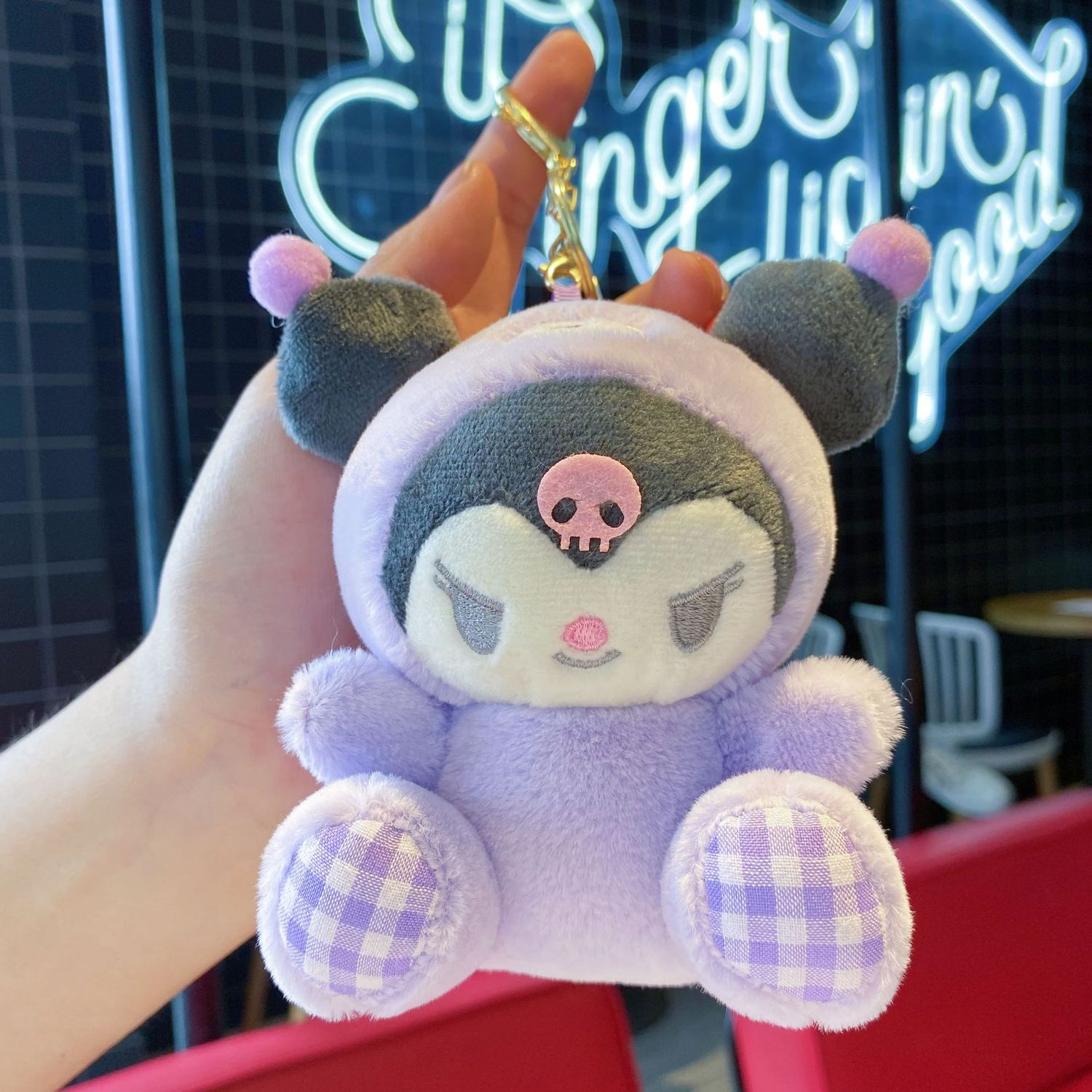 XY 0806 Plush pendant: plaid cloth Sanrio purple 13cm: plus gold keychain 82626