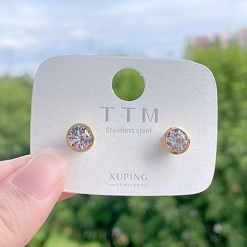 Xuping Jewelry Artificial Stone Stud Earrings Women'S 24K Gold Plated Stud Earrings Simple Small European And American High-Quality Earrings Color: E款圆形7Mm 45678