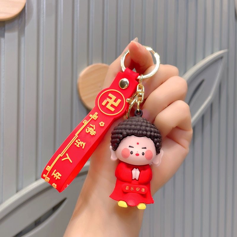 JJ  Keychain: Buddhist Life Standing Red-Happiness and Peace 49954