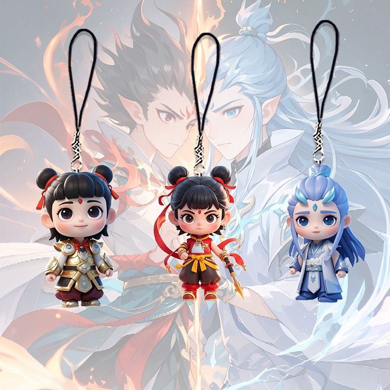 03490 HY 3pcs  Nezha mobile phone chain pendant