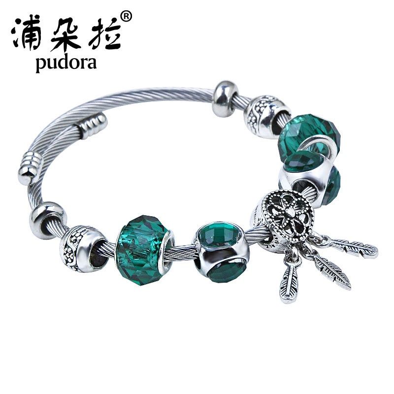 WY PSL-0333 Beaded Crown DIY Pudora Bracelet :Green 17cm 01357