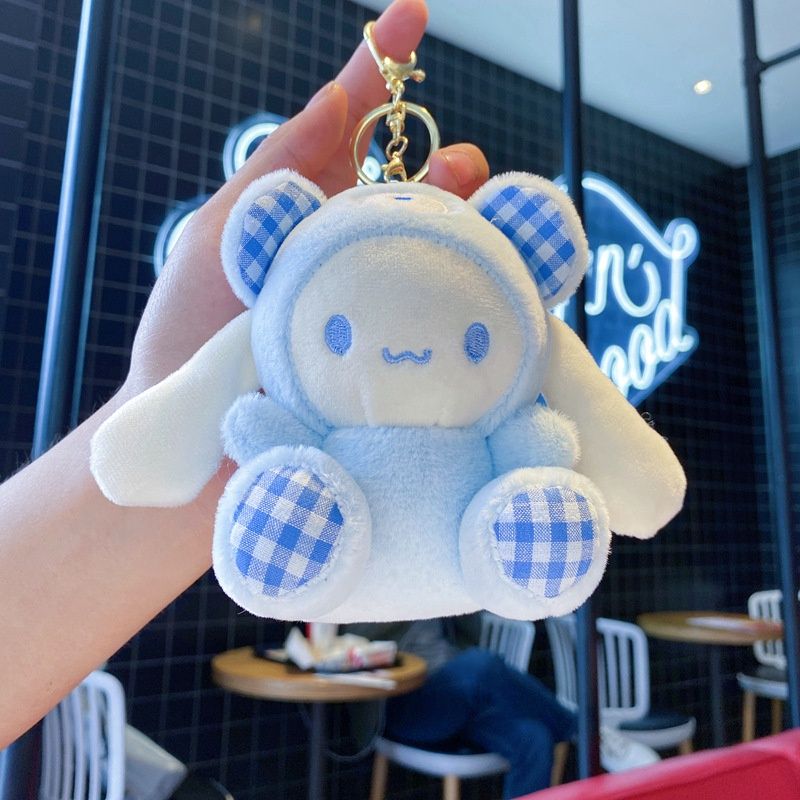 XY 0806 Plush pendant: plaid cloth Sanrio blue dog 13cm: plus gold keychain 58150