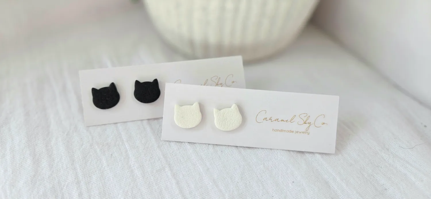 Cat Clay Stud Earrings