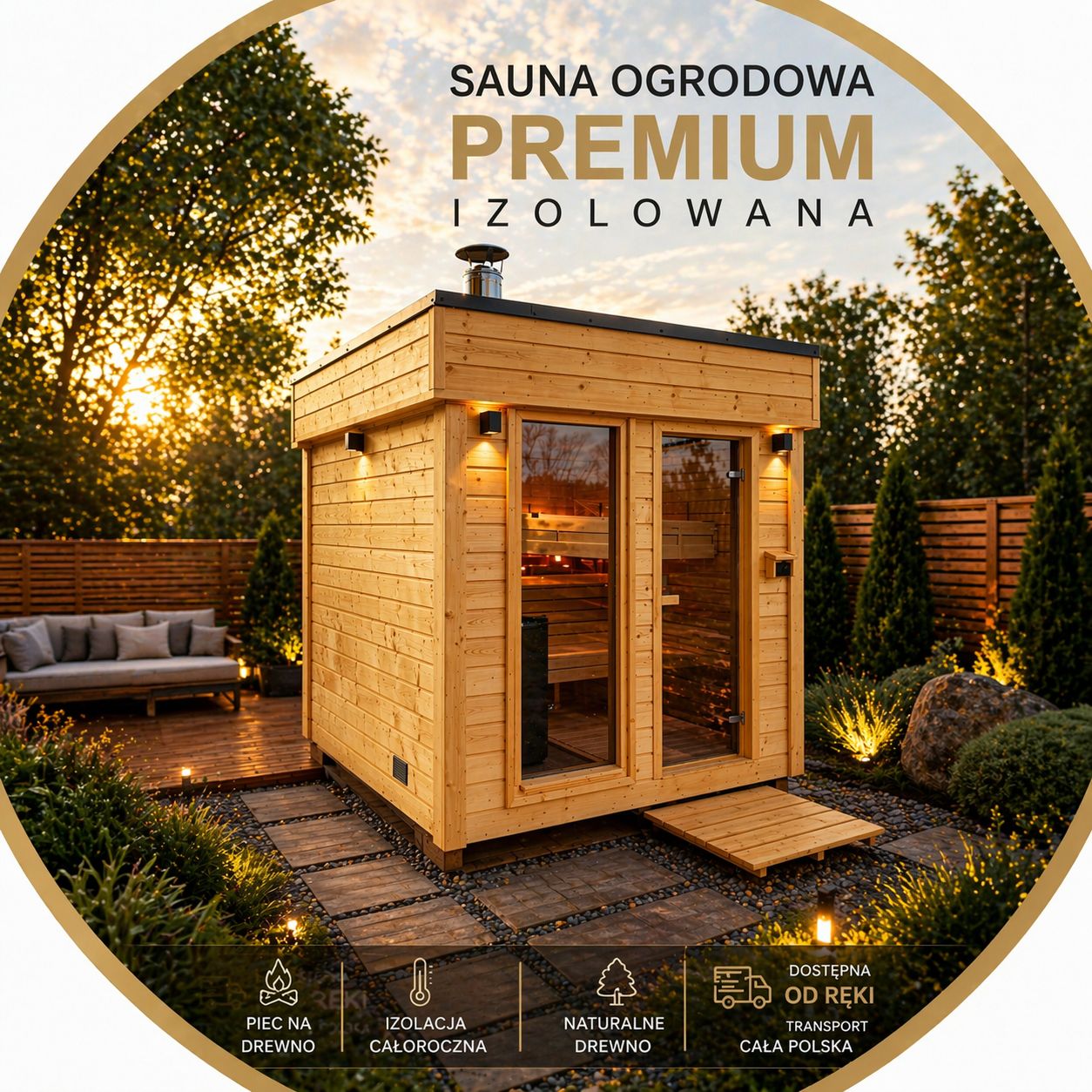 Sauna ogrodowa Premium izolowana | piec na drewno | dostępna OD RĘKI !