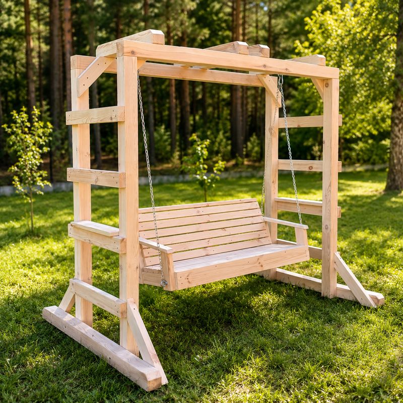 Huśtawka Ogrodowa Pergola Z Drewnianą Ławką -  ( wolnostojąca lub na kotwach H do zabetonowania )