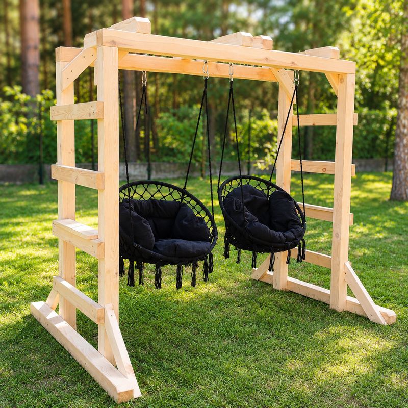 Huśtawka Ogrodowa Pergola + 2 Fotele Wiszące z poduszkami - ( wolnostojąca lub na kotwach H do zabetonowania )