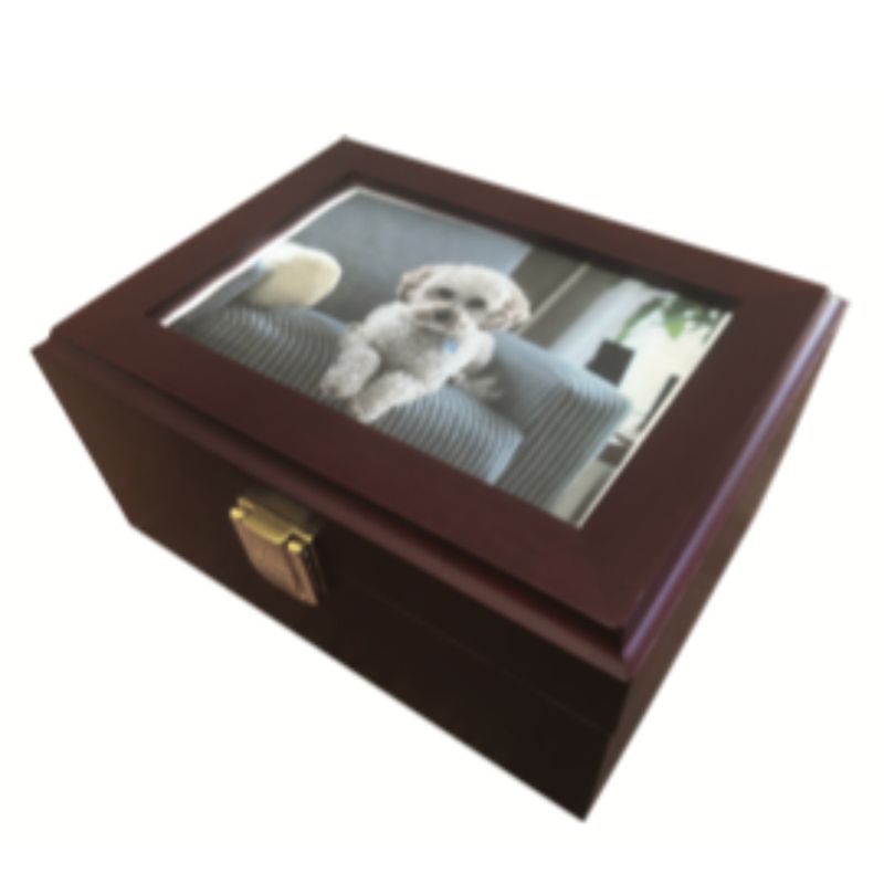 427 Lift top photo holder with 5” x 3.5” frame, a 5” long vessel included