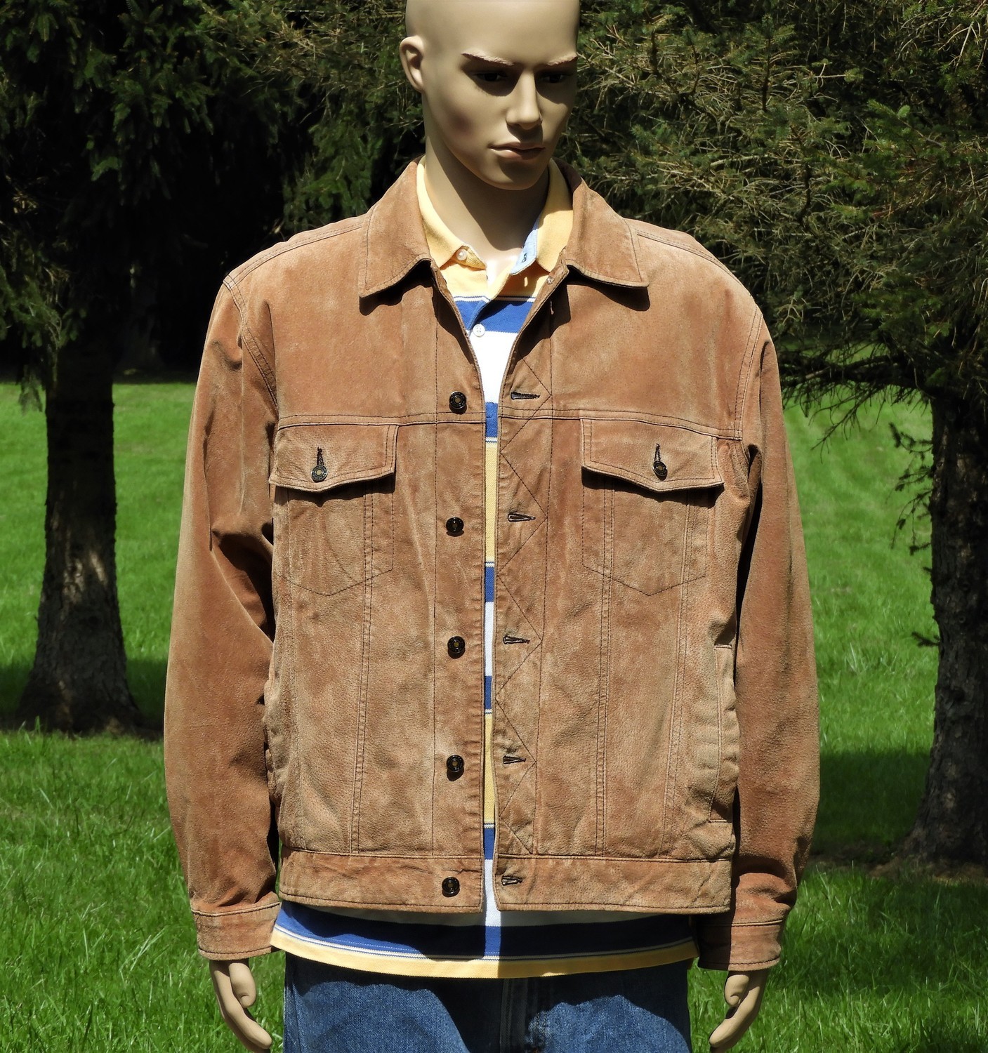 Men's Large Leather Coat Route 66 Clothing Co Suede Brown Tan Color w/  Quilted Interior &