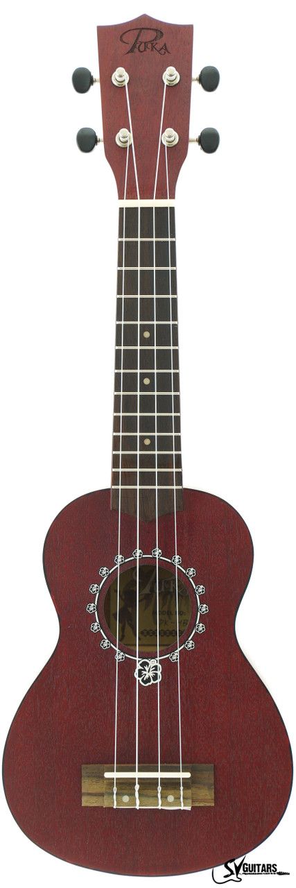 Czerwone ukulele sopranowe Puka PK-HBS z rozetą hibiskusa