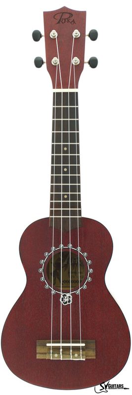 Czerwone ukulele sopranowe Puka PK-HBS z rozetą hibiskusa