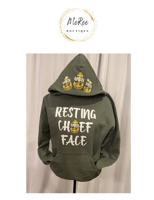 “Resting Chief” Hoodie $40.00 or Sweat Shirt $30.00 (ships 5-6 business days after ordered.) *PLUS SHIPPING, SHIPPING VARIES DUE TO LOCATION.
