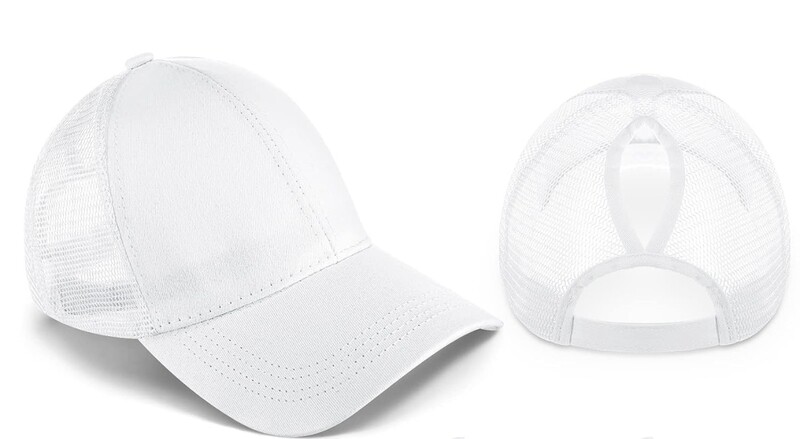 White Embroidered ❤️WOMEN PONYTAIL BASEBALL HAT with mesh back 🧢Please allow 4-6 business days to ship once the order is placed.