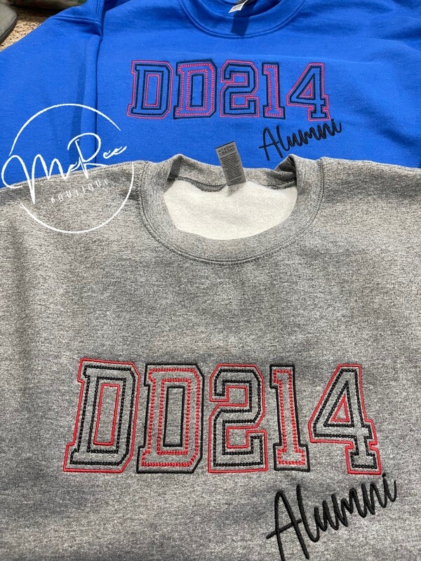 Embroidered Crew Neck DD214 Sweatshirt or Hoodie (Black and Red thread used) ❤️Please Allow 5-7 Business Days To Ship Once Ordered.
