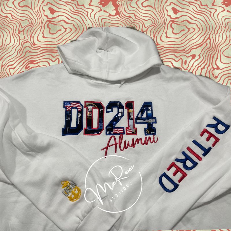 ⭐Embroidered DD214 Applique⭐Crew Neck Sweatshirt or Hoodie ❤️ Please Allow 5-7 Business Days To Ship Once Ordered.