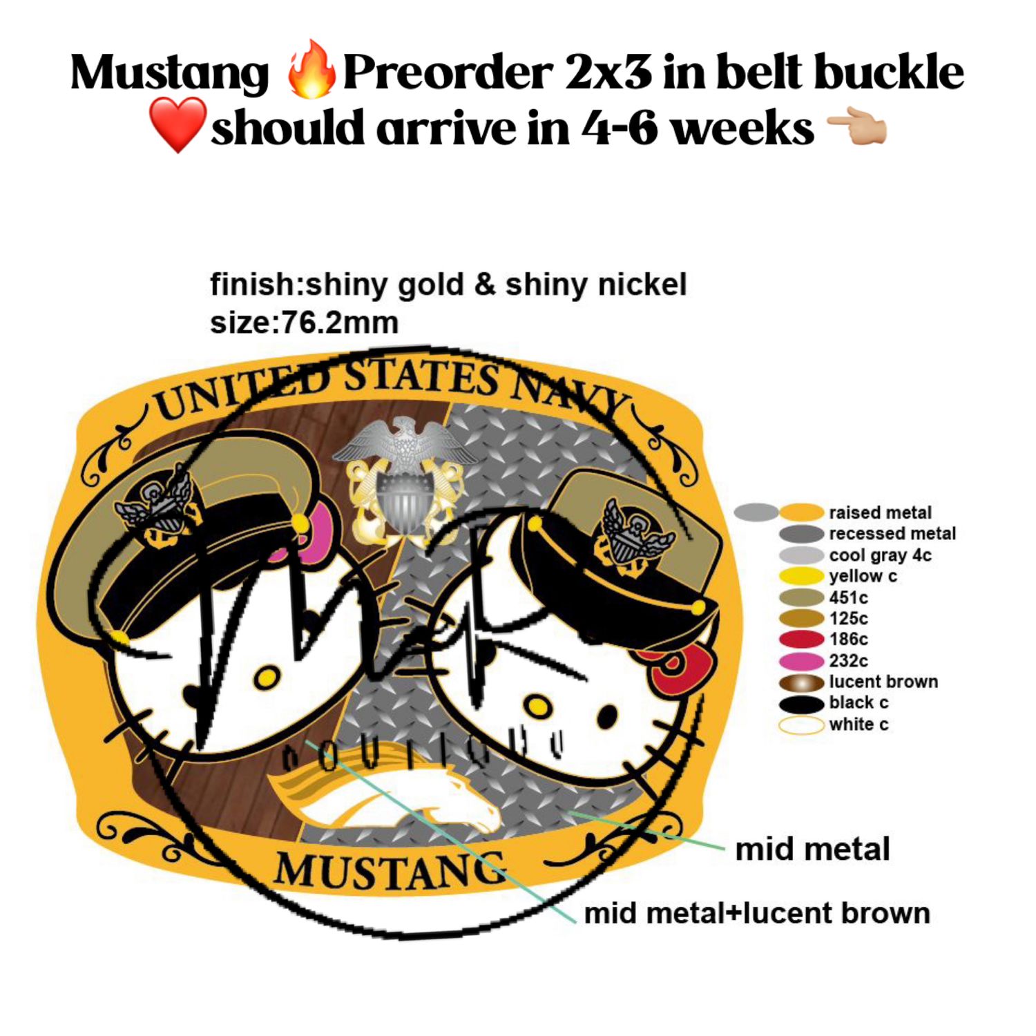 PREORDER **MUSTANG Belt Buckle** 2&quot;x3&quot; **should arrive in 4-6 weeks ***PREORDER