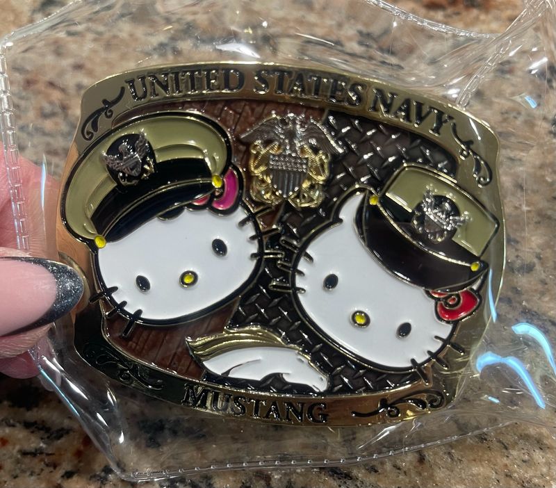 Navy MUSTANG Kitty Belt Buckle – 2" x 3" – Ready to Ship