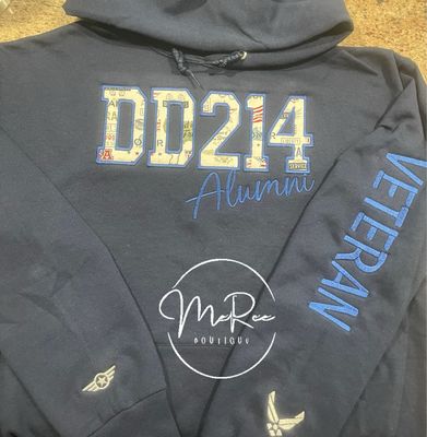 ⭐ Embroidered DD214 Appliqué ⭐ Crew Neck Sweatshirt or Hoodie. **Please allow 5–6 business days to ship once ordered.