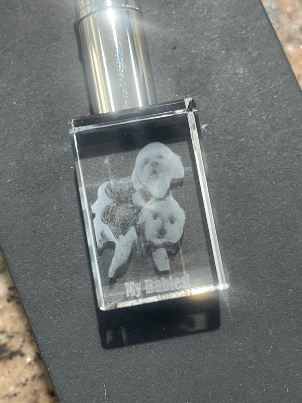 Personalized Engraved Crystal Keychain – 1.2" × 0.8" × 0.5" with Built-in LED Illumination Production time: 5–7 business days after artwork approval.
