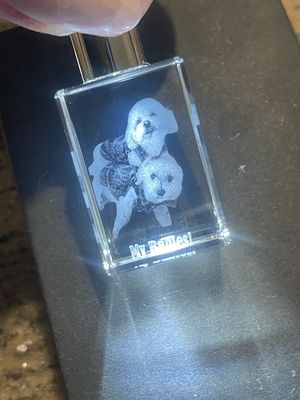 Personalized Engraved Crystal Keychain – 1.2" × 0.8" × 0.5" with Built-in LED Illumination Production time: 5–7 business days after artwork approval.