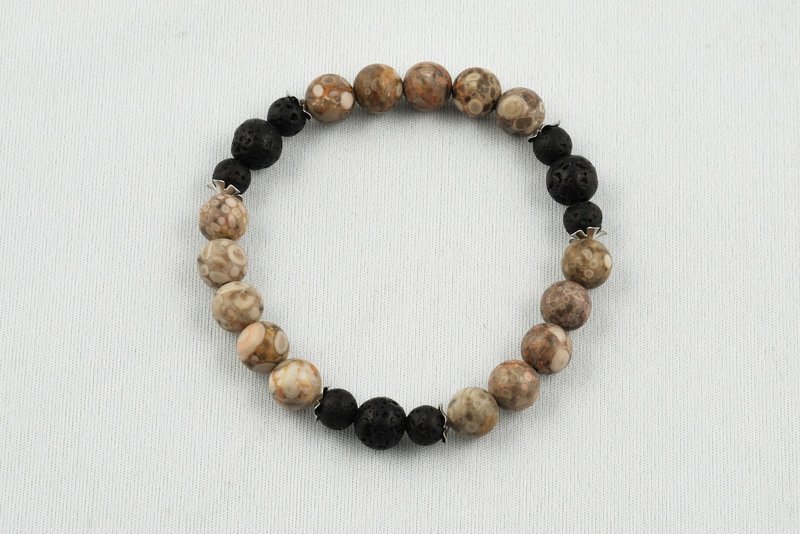 Bracelet diffuseur huile essentielle agate fossile et pierre de lave