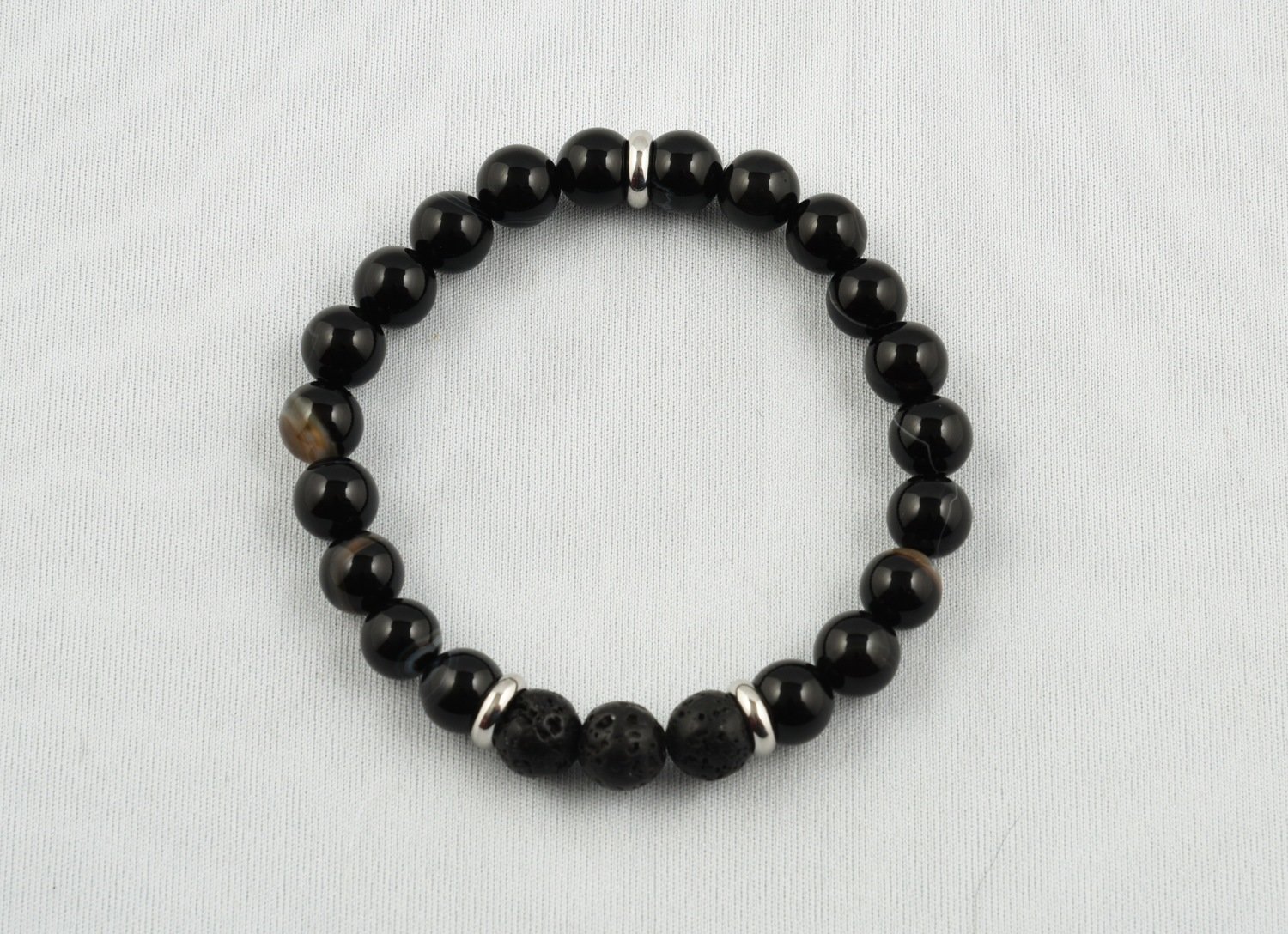 Bracelet diffuseur d&#39;huile essentielle, agate lace noire et pierre de lave
