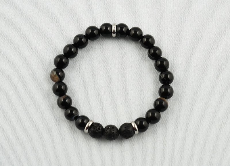 Bracelet diffuseur d&#39;huile essentielle, agate lace noire et pierre de lave