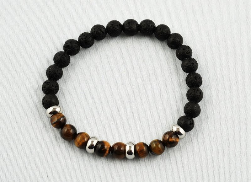 Bracelet diffuseur d&#39;huile essentielle pierre de lave et oeil de tigre