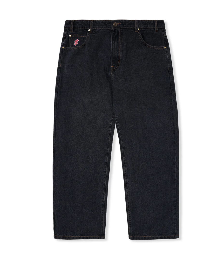 CASH ONLY LOGO BAGGY DENIM JEANS WASHED BLACK