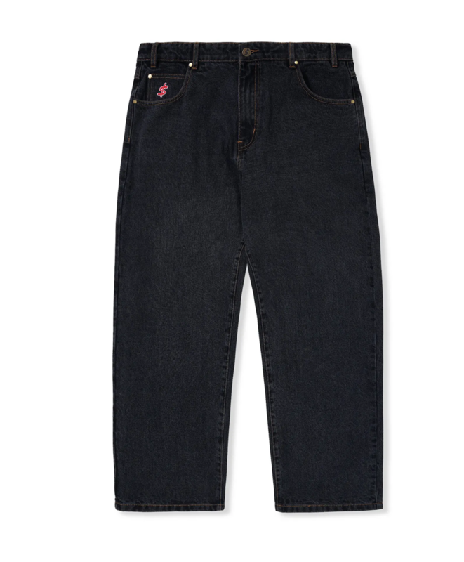 CASH ONLY LOGO BAGGY DENIM JEANS WASHED BLACK