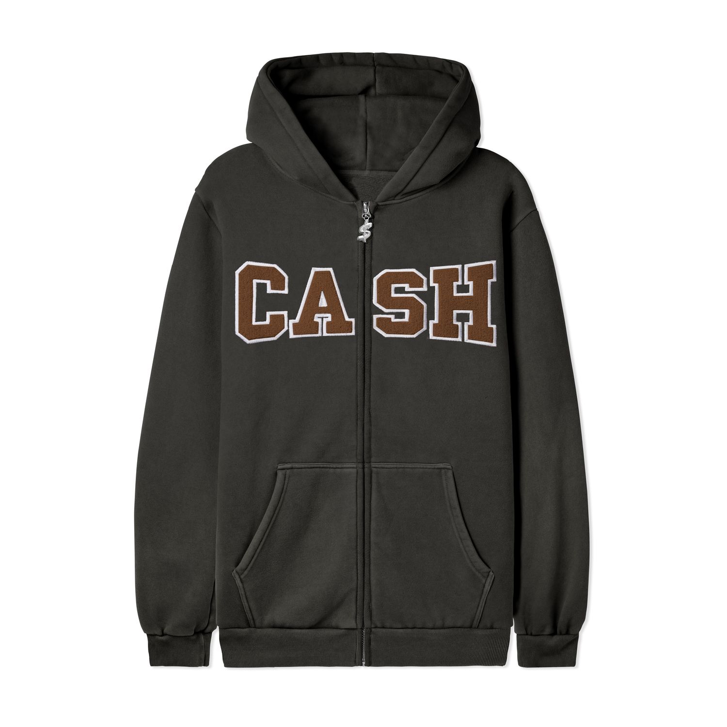 CASH ONLY CAMPUS ZIP-THRU HOODIE CHARCOAL