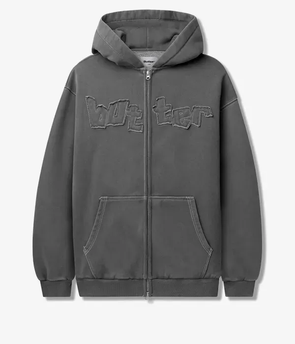 BUTTER Mineral Wash Zip-Thru Hood, Charcoal
