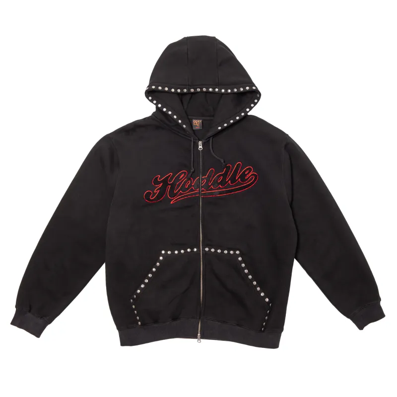 HODDLE STUDDED INTARSIA SCRIPT ZIP UP HOODIE BLACK