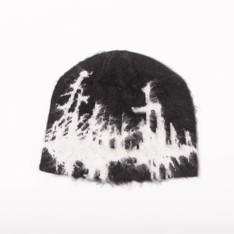 FAUX MOHAIR SKULL BEANIE / BLACK