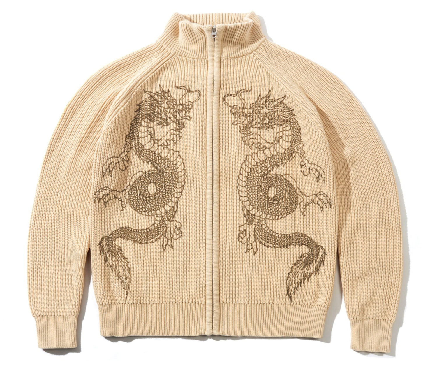 Dragon Zip-Thru Knit Sweater, Sand