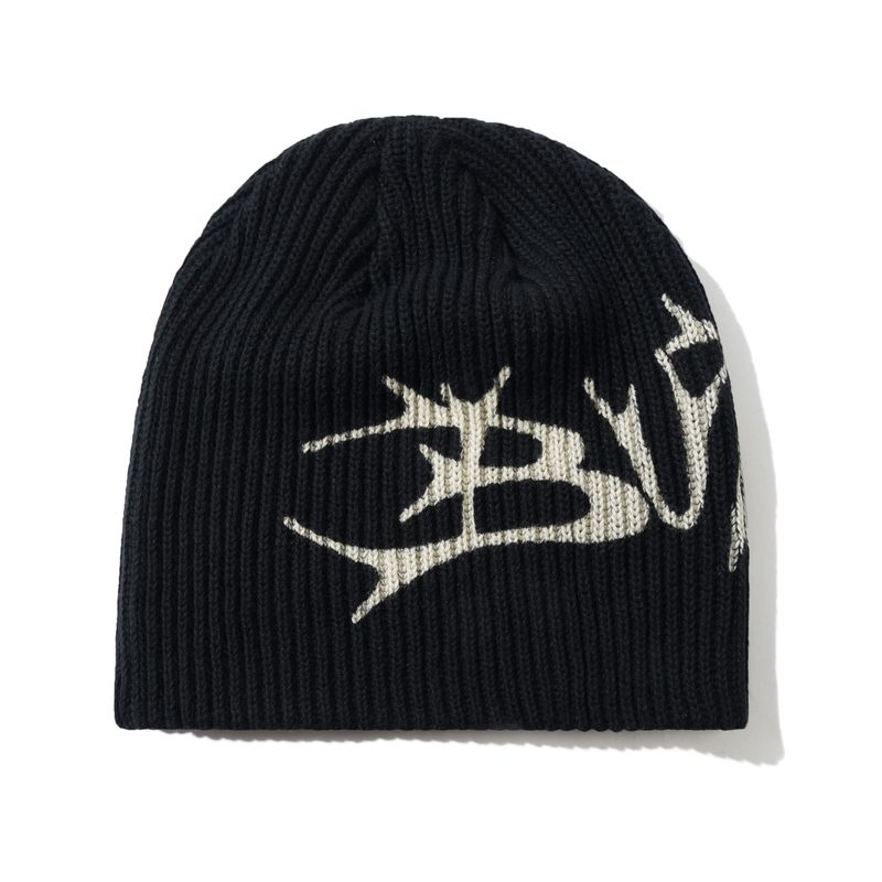 BUTTER Scrawling Skully Beanie, Black