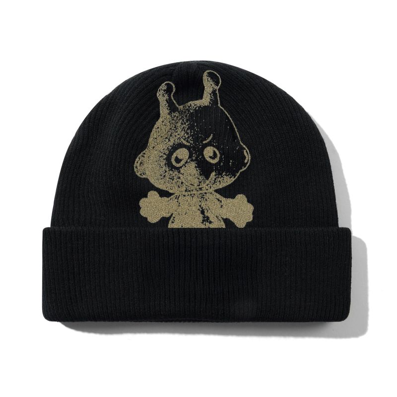 BUTTER Scrawling Skully Beanie, Black
