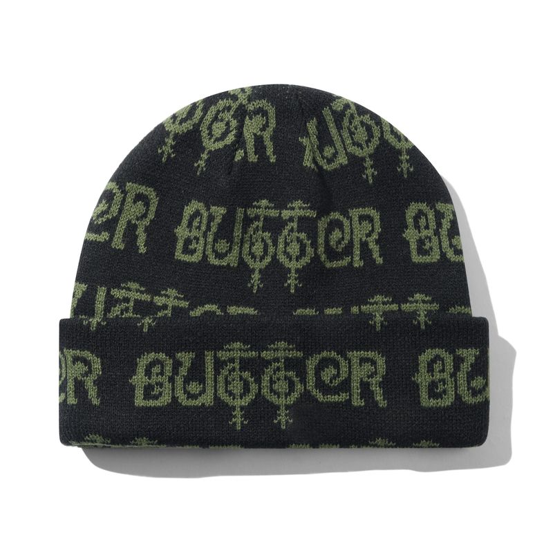 BUTTER Scrawling Skully Beanie, Black