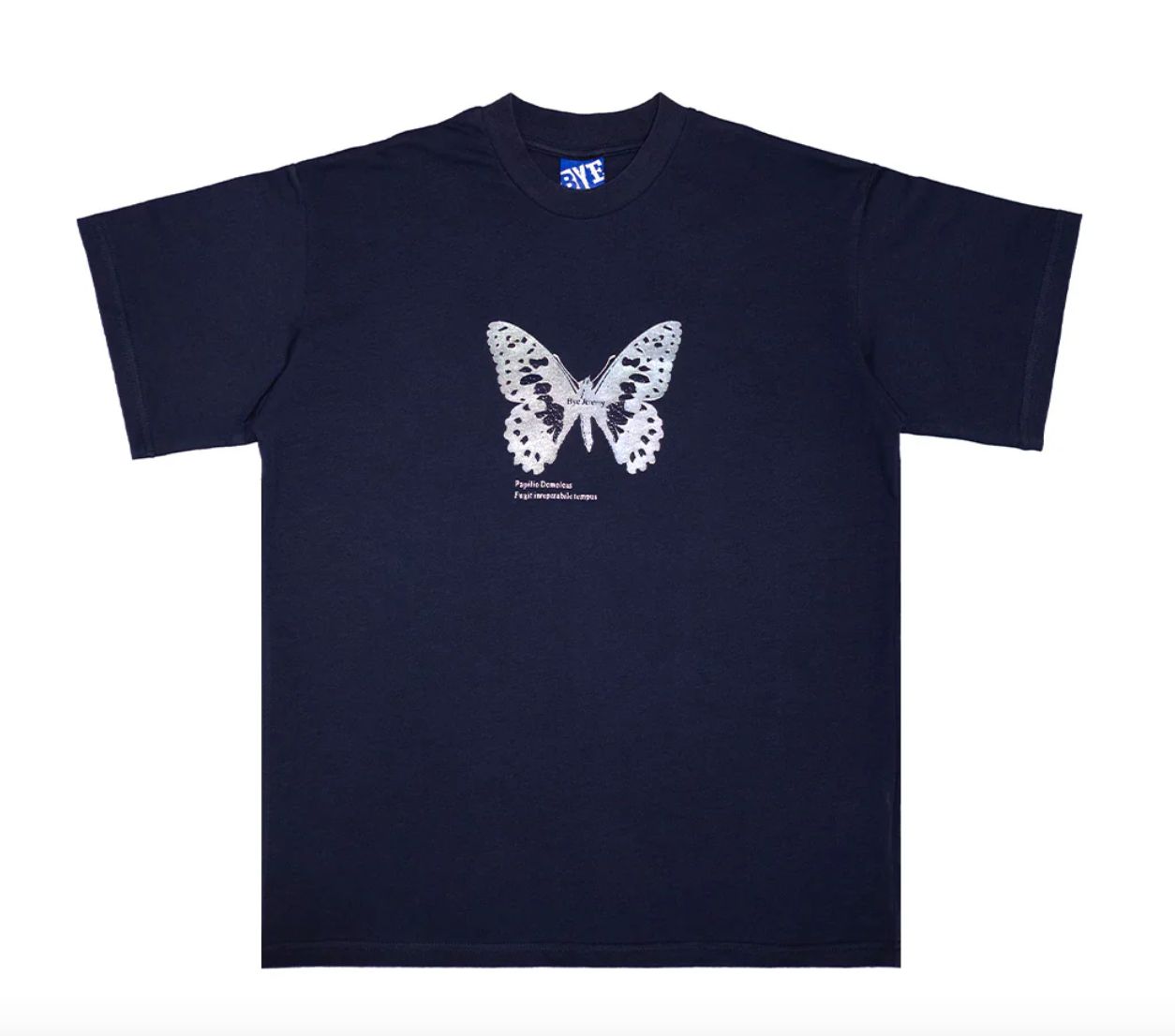 Bye Jeremy Silver Butterfly T-Shirt Navy
