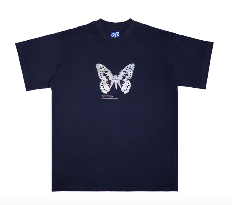 Bye Jeremy Silver Butterfly T-Shirt Navy