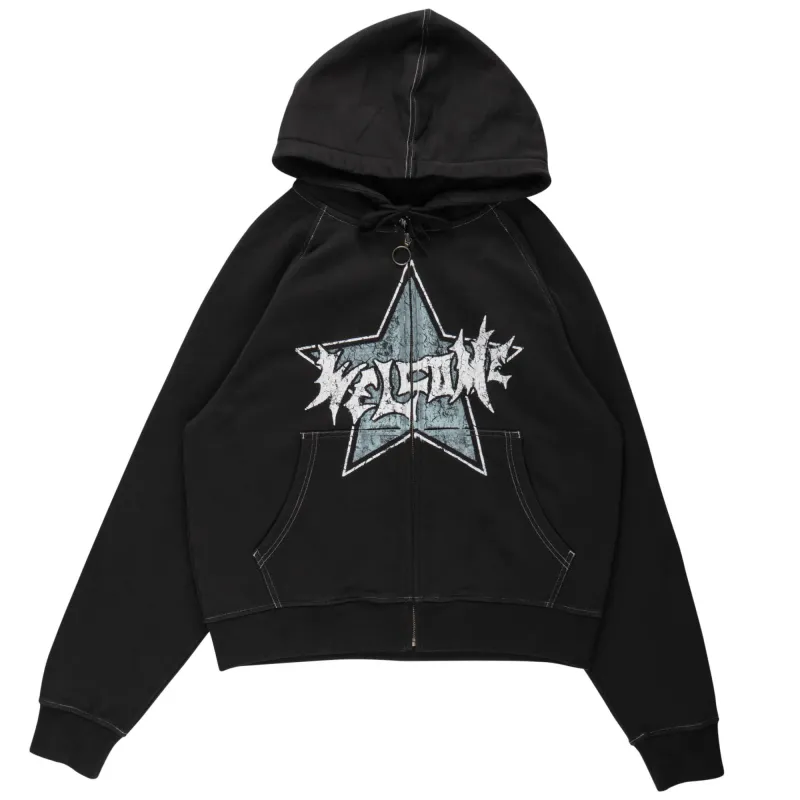WELCOME ALL STAR PIGMENT-DYED CROP ZIP HOODIE