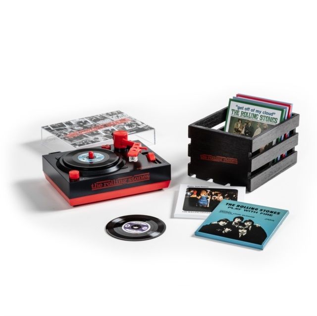 Rolling Stones Mini Record Player, Mini lps and Crate.