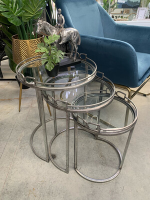 FURNITURE - SILVER METAL TABLES SET OF 3 FURNITURE - SILVER METAL TABLES SET OF 3